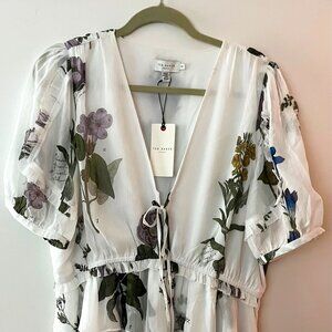 TED BAKER JALIYAA TIE FRONT FLORAL MINI DRESS, SIZE 5 - NWT